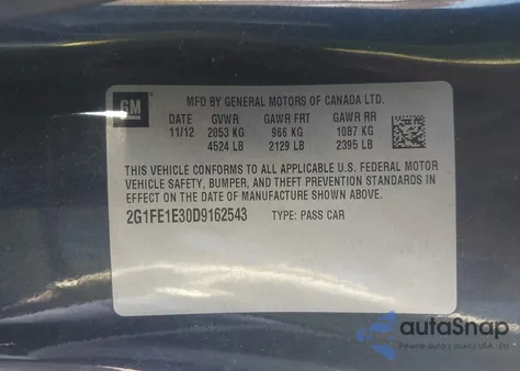 2013 Chevrolet Camaro 1Ls z USA, uszkodzony, nr VIN 2G1FE1E30D9162543